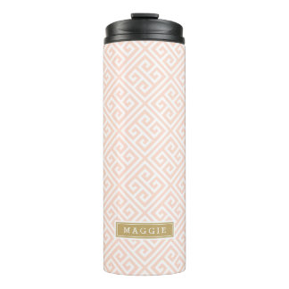 Blush Pink and Gold Greek Key Monogram Thermal Tumbler