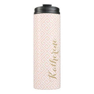 Blush Pink and Gold Greek Key Monogram Thermal Tumbler