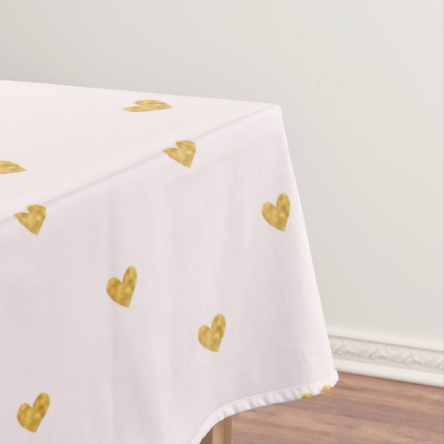 Blush Pink and Gold Hearts Tablecloth (In Situ)