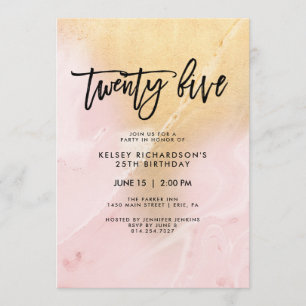 Blush Pink and Gold Marble 25th Birthday Party Invitation