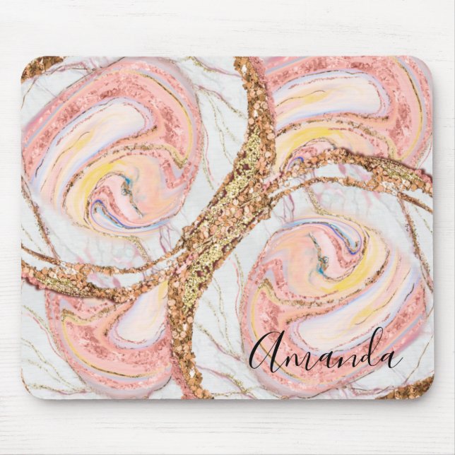 Blush Pink And  Gold Marble Abstract Monogram Mouse Pad (Front)