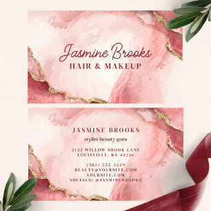 Blush Pink and Gold Marble Chic Watercolor Business Card