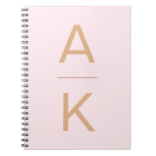 Blush pink and gold modern personalised monogram notebook