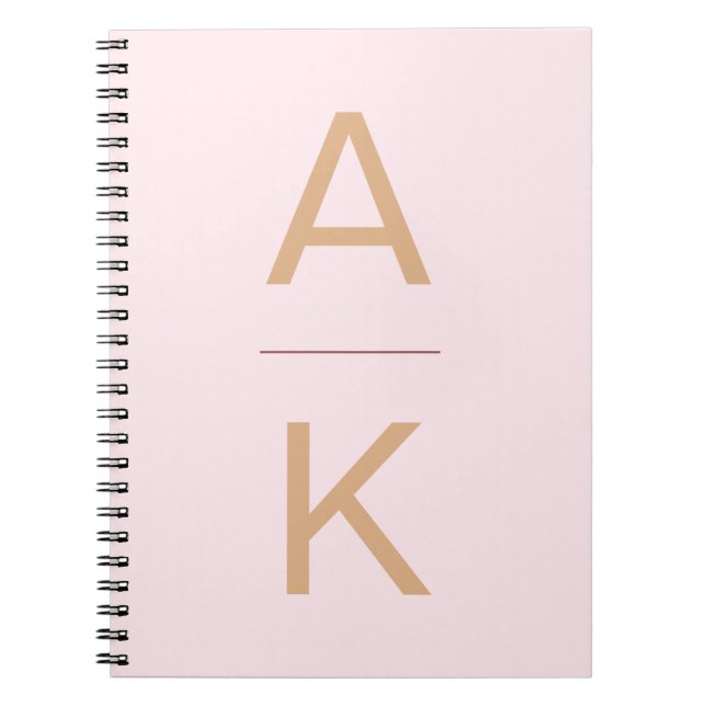 Blush pink and gold modern personalised monogram notebook (Front)