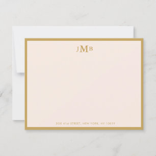 Blush pink and gold Monogrammed Formal Flat Thank You Card