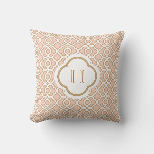 Blush PInk and Gold Moroccan Monogram Cushion (Front)