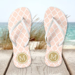 Blush Pink and Gold Moroccan Quatrefoil Monogram<br><div class="desc">Custom printed flip flop sandals with a stylish Moroccan quatrefoil pattern and your custom monogram or other text in a circle frame. Click Customise It to change text fonts and colours or add your own images to create a unique one of a kind design!</div>