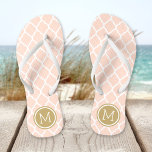 Blush Pink and Gold Moroccan Quatrefoil Monogram Jandals<br><div class="desc">Custom printed flip flop sandals with a stylish Moroccan quatrefoil pattern and your custom monogram or other text in a circle frame. Click Customise It to change text fonts and colours or add your own images to create a unique one of a kind design!</div>