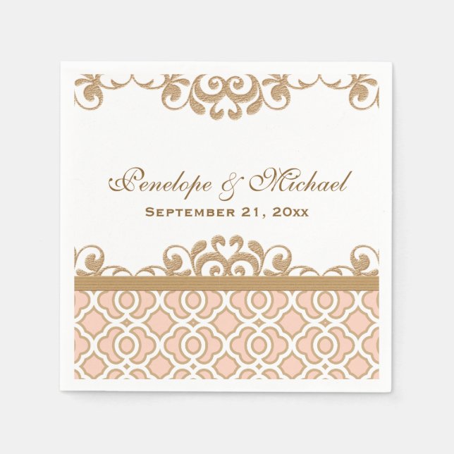 Blush Pink and Gold Moroccan Wedding Napkin (Front)