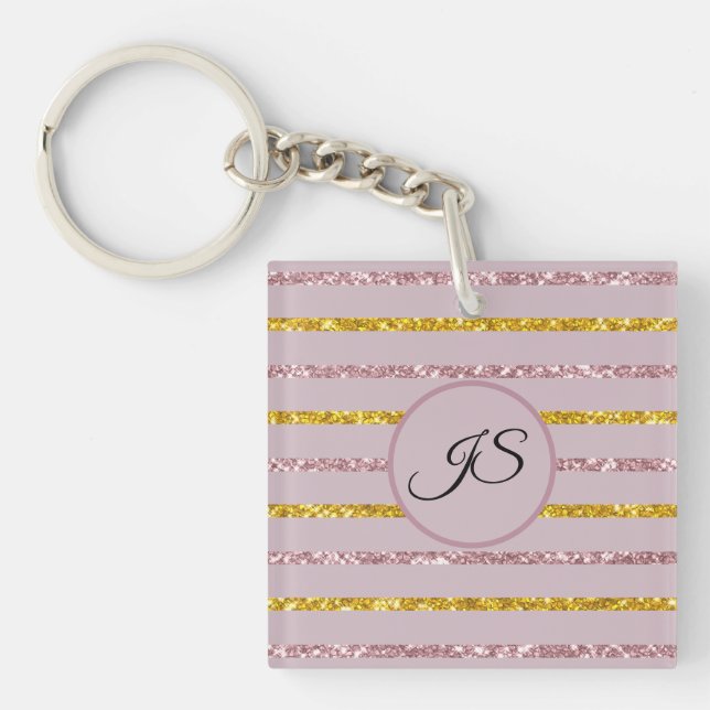 Blush Pink and Gold Personalised Acrylic Keychain (Front)
