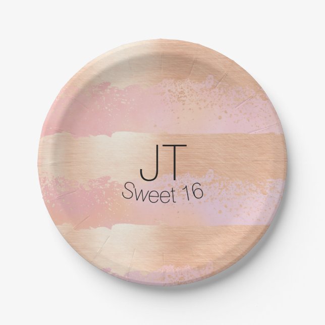 Blush Pink and Gold Personalised Paper Plate (Front)