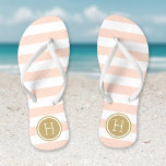 Blush Pink and Gold Preppy Stripes Monogram Jandals<br><div class="desc">Custom printed flip flop sandals with a preppy nautical stripe pattern and your custom monogram or other text in a circle frame. Click Customise It to change text fonts and colours or add your own images to create a unique one of a kind design!</div>