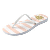 Blush Pink and Gold Preppy Stripes Monogram Jandals (Angled)