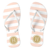 Blush Pink and Gold Preppy Stripes Monogram Jandals (Footbed)