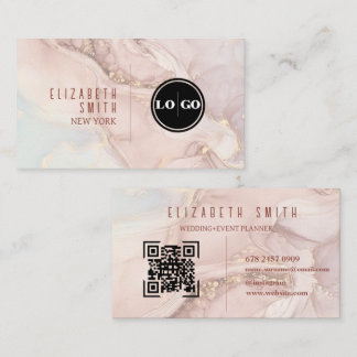 Blush Pink and Gold QR Code Logo Agate Business Card