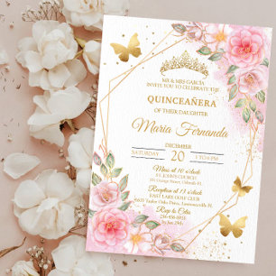 Blush Pink and gold Quinceañera birthday Invitation