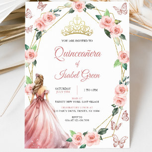 Blush Pink and Gold Quinceañera Invitation