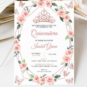 Blush Pink and Gold Quinceañera Invitation