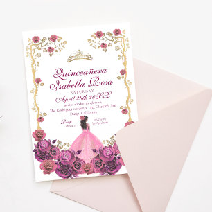 Blush Pink and Gold Rose Quinceanera XV Años Invitation