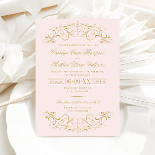 Blush Pink and Gold Scroll Wedding Invitation