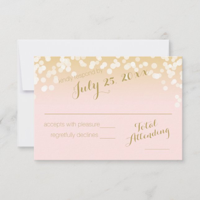 Blush Pink and Gold Sparkle Lights RSVP (Front)