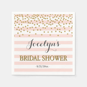 Blush Pink and Gold Stripes Confetti Bridal Shower Napkin