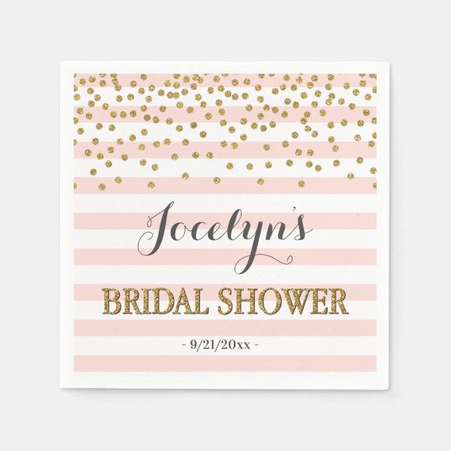 Blush Pink and Gold Stripes Confetti Bridal Shower Napkin (Front)