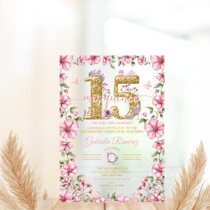 Blush Pink and Gold Tiara Mis Quince Quinceañera Acrylic Invitations