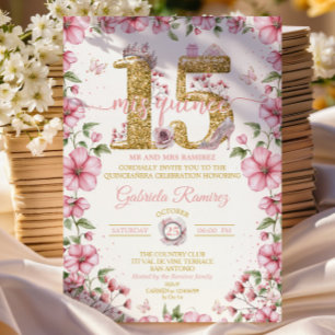 Blush Pink and Gold Tiara Mis Quince Quinceañera Invitation