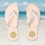 Blush Pink and Gold Tiny Dots Monogram<br><div class="desc">Custom printed flip flop sandals with a cute girly polka dot pattern and your custom monogram or other text in a circle frame. Click Customise It to change text fonts and colours or add your own images to create a unique one of a kind design!</div>