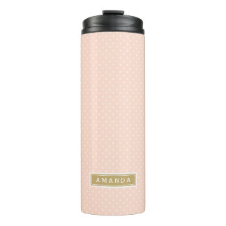 Blush Pink and Gold Tiny Dots Monogram Thermal Tumbler
