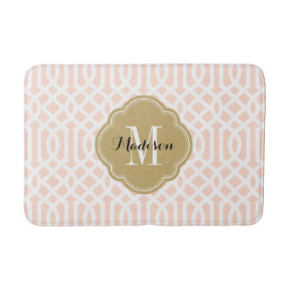 Blush Pink and Gold Trellis Monogram Bath Mat