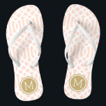 Blush Pink and Gold Trellis Monogram Jandals<br><div class="desc">Custom printed flip flop sandals with a stylish modern trellis pattern and your custom monogram or other text in a circle frame. Click Customise It to change text fonts and colours or add your own images to create a unique one of a kind design!</div>