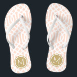 Blush Pink and Gold Trellis Monogram Jandals<br><div class="desc">Custom printed flip flop sandals with a stylish modern trellis pattern and your custom monogram or other text in a circle frame. Click Customise It to change text fonts and colours or add your own images to create a unique one of a kind design!</div>