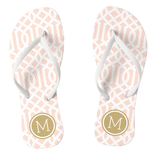 Blush Pink and Gold Trellis Monogram Jandals (Footbed)