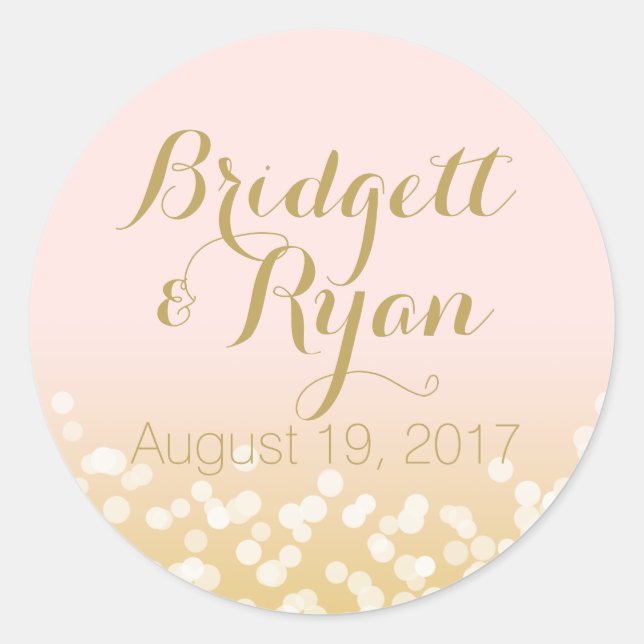 Blush Pink and Gold Twinkle Lights Classic Round Sticker (Front)