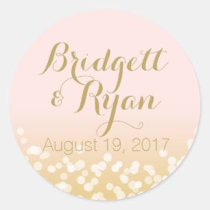 Blush Pink and Gold Twinkle Lights Classic Round Sticker