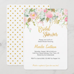 Blush Pink and Gold Watercolor Bridal Shower Invitation