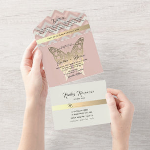 Blush Pink and Gold Wedding All In One Invitation