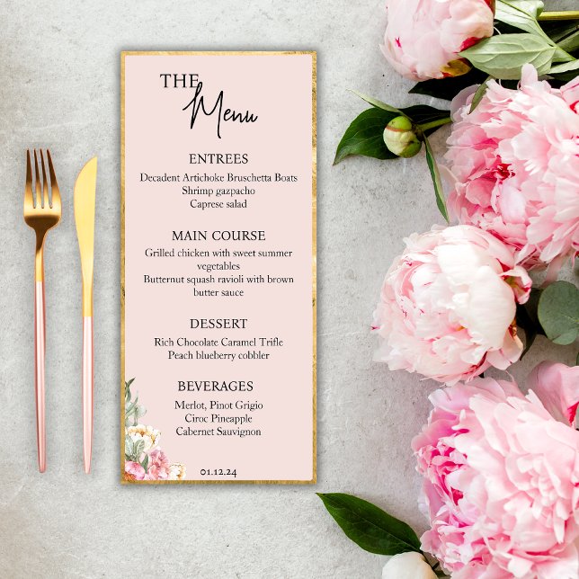 Blush Pink and Gold Wedding Menu (Creator Uploaded)