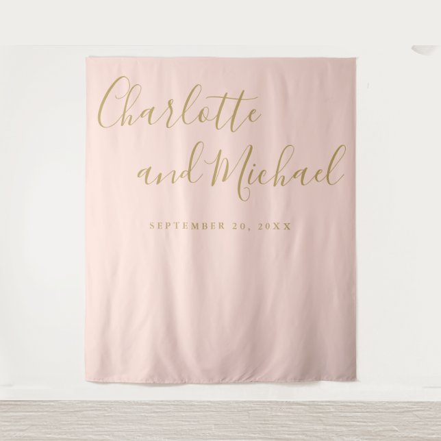 Blush Pink And Gold Wedding Photo Booth Backdrop Tapestry (Front)