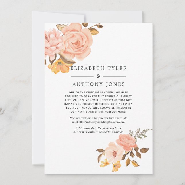 Blush Pink and Gold Wedding Reduced Guest List Announcement (Front)