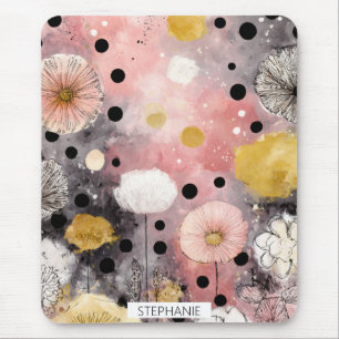 Blush Pink and Gold Wildflower Botanical Mouse Pad