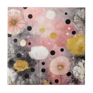 Blush Pink and Gold Wildflower Botanical Tile
