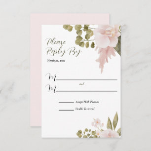 Blush Pink and Green Elegant Boho Style Wedding RSVP Card