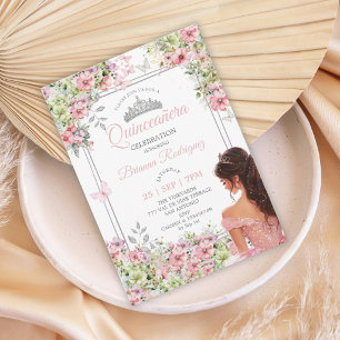 Blush Pink and Green Floral Butterfly Quinceañera Invitation