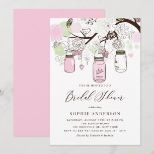Blush Pink and Green Mason Jars Bridal Shower Invitation