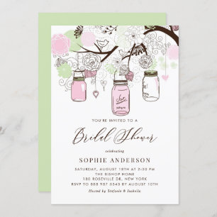 Blush Pink and Green Mason Jars Bridal Shower Invitation