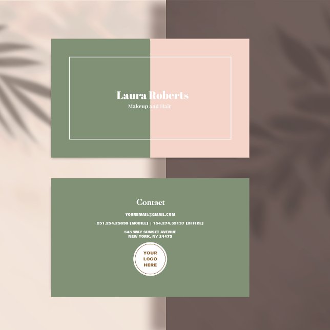 Blush Pink and Green  Minimalistic Retro Business Card (Creator Uploaded)