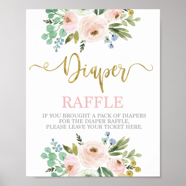Blush pink and greenery Diaper Raffle sign (Front)